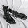 Boots Brown PU Round Head Low Heel Wing Tip Lace Up Fashion Versatile Casual Street Outdoor Daily Dress Shoes