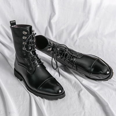 Boots Brown PU Round Head Low Heel Wing Tip Lace Up Fashion Versatile Casual Street Outdoor Daily Dress Shoes