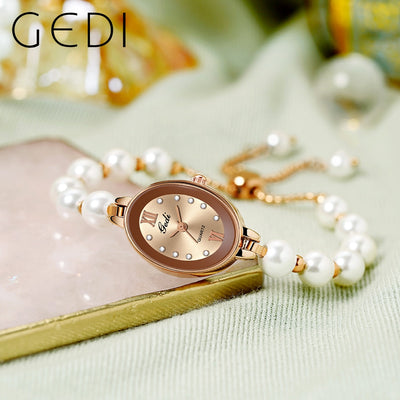 GEDI Luxury Woman Bracelet Watch Simulated Pearl Fashion Quartz Wristwatches Waterproof Women Watches Casual Dress Ladies Clock