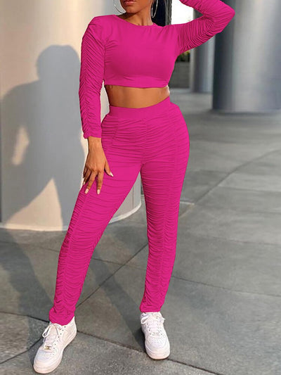 Active Wear Two Piece Pantsuits Women's Y2k Ins Clothing Long Sleeve Pullover High Waist Ruched Pencil Legging Loungewear Outfit