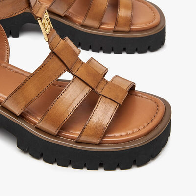 BeauToday Gladiator Sandals Women Genuine Leather Round Toe Ankle Metal Buckle Platform Summer Ladies Shoes Handmade 38215