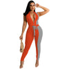 ANJAMANOR Fashion Sport One Piece Jumpsuit Colorblock Zip Up Sleeveless Bodycon Jump Suits for Women Wholesale Items D44-DZ34