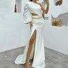 MECOCICI Women Maxi Dress Fashion Solid Lnclined Shoulder Puff Long Sleeves Leaky Waist Pleated Evening Dresses High Streetwear