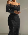 Summer Dresses Woman 2022 Sexy Party Glitter Contrast Lace Elegant Black Wedding Guest Off Shoulder Cutout Bodycon Midi Dress