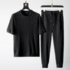 Casual Clothes Men Track Pants Suit Round Neck 2022 New Elastic Breathable Pleated Short Sleeve Thin Jogger Two Piece Set Gym