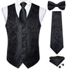 Men Black Paisley Vest Necktie Bowtie Pocket Square Cufflinks Dress Set жилетка мужская Classic 5 PCS Business Waistcoat for Man