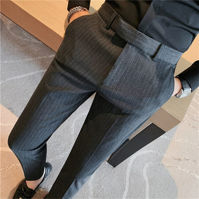 2023 Men High Quality Stripes Business Suit Trousers/Male Slim Fit Pure color Suit Trousers Casual Formal Mens Dress Pants 38