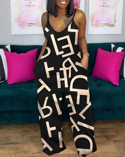 Slip Women Summer 2023 Outfit Wide Leg Pant Jumpsuit Pockets Elegance Party Fashion Women's Bodysuit Print Sleeveless Jump Suit