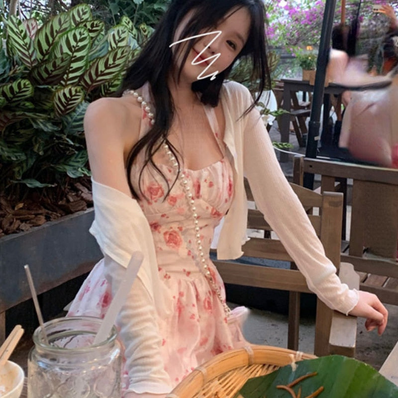 2 Piece Dress Set Women Floral Mini Dress + Casual Blouse Korean Fashi – Live a Classic Styles