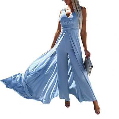 Prom Jumpsuit Double Layers Lady Dress Wide Leg Split Hem Lady Jumpsuit Women Garment