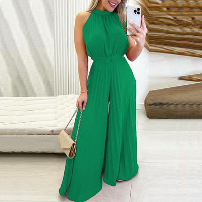 Women Party Jumpsuit Wide Leg Pleated High Waist Sleeveless Dress-up Lace Up Off Shoulder Banquet Summer Jumpsuit Women Clothes