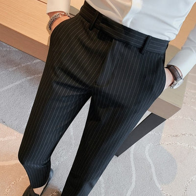 2023 Men High Quality Stripes Business Suit Trousers/Male Slim Fit Pure color Suit Trousers Casual Formal Mens Dress Pants 38