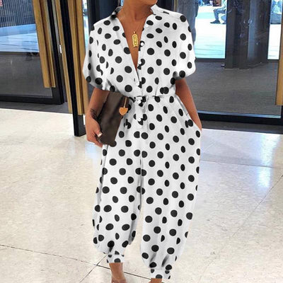New Leopard Print Jumpsuit for Women Retro Short Sleeved Button Casual Pants Loose Fit Jump Suits for Women