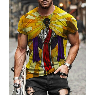 2022 Summer New Style Jesus 3D Print Retro Harajuku Ethnic Short Sleeve T-shirt O-Neck Polyester Material Men's T-shirt