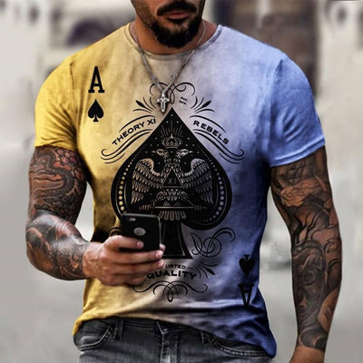 2022 Summer casual 3D Poker A-pattern Series Printed Men's breathable T-shirts Short sleeves O-collar Oversized t-shirt
