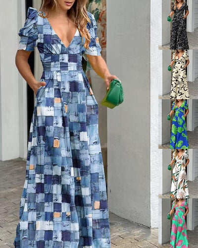 2023 Spring and Summer Fashion Print New V-neck Wide-leg Jumpsuit Jump Suits for Women