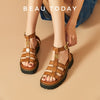 BeauToday Gladiator Sandals Women Genuine Leather Round Toe Ankle Metal Buckle Platform Summer Ladies Shoes Handmade 38215