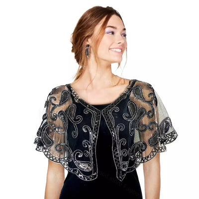 Women's 1920s Shawl Beaded Sequin Deco Evening Cape Bolero Flapper Cover Up European And American Wedding Dress Shawl On Stage