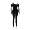 Sexy Straps Off Shoulder Long Sleeve Skinny Night Club Overalls Romper Sheer Mesh Patchwork Velvet Jumpsuit Women Jumps Suits