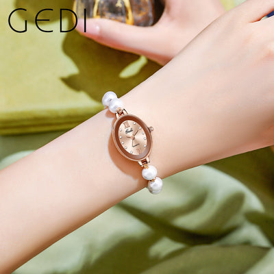 GEDI Luxury Woman Bracelet Watch Simulated Pearl Fashion Quartz Wristwatches Waterproof Women Watches Casual Dress Ladies Clock