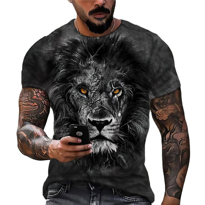 2022 Cotton Summer T-shirt Men Animal Lion 3d Print Fashion Short Sleeve Top Micro Elastic Sport Fitness T Shirt For Men