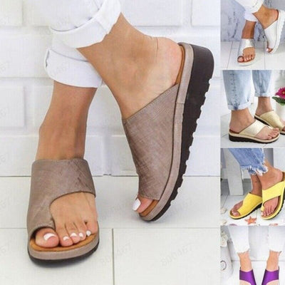 2023 Women Pu Leather Sandals Sole Orthopedic Bunion Corrector Comfy Platform Flat Plus Size 34-43 Sandalias Plataforma Mujer