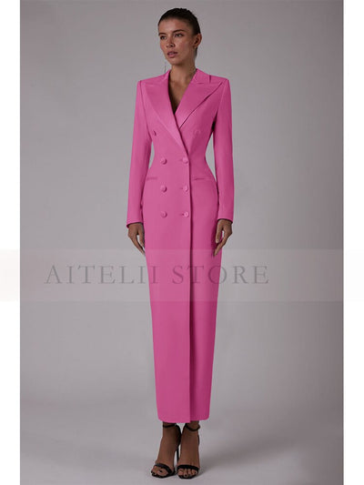 Women's Suit Long Jacket One Piece Blazer Double Breasted Formal Tuxedo Party Dress костюм женский