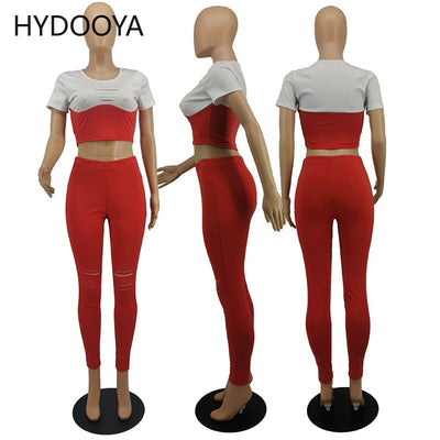 Women Sporty Active Wear Matching Sets Short Sleeve Patchwork Top Tees and Hollow Leggings 2 Two Piece Workout Outfits Sportwear