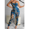 Print Off Shoulder Fashion Women Jumpsuits Sexy Lace Up Workout Active Wear Fashion Overalls One Piece Bodycon Rompers Clubwear