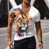 Oversized Animal T-shirt Men Black Tees Lion Print Shirts Pattern V-neck Tops Fashion Casual Short Sleeve Summer Men's Clothing