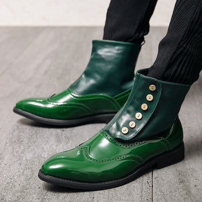 Outdoor Men Business Ankle Boots Formal Prom Shoes Spring Green High Tops Leather Shoes Thick Soled Gladiator Footwear Size 46