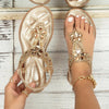 Women Rhinestone Sandals Slingback Wedges Elastic Ankle Strap Bohemian Beach Metallic Rhinestone Decor Thong Sandals Zapatos