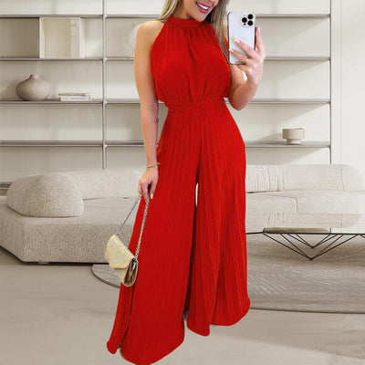 Women Party Jumpsuit Wide Leg Pleated High Waist Sleeveless Dress-up Lace Up Off Shoulder Banquet Summer Jumpsuit Women Clothes