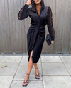 summer Fashion White Lace Dress Sets for Women Casual Office Ladies Midi Outfits 2022 Spring Long Sleeve Woman Sexy Split Suits