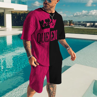 Summer Black and Red 2pk Sportswear Spades Oversize Dress Retro Beach Style 3d Printed T-shirt Men's Set T-shirt Shorts