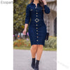Women Dress Sexy Slim Retro Multi-button Decoration Lapel Dresses Lady Fashion Single-breasted Long-sleeve Denim Goddess Dresses