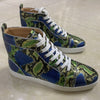 Luxury Brand Green Snakeskin Pattern Genuine Leather Sneakers High Top Casual Shoes Lace-up Flats Mens Sneakers