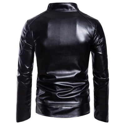 Winter Men's Leather Jacket Motorcycle Leather PU Jacket Korean Fashion Street Dress Men's Red Standing Collar Casual Coat