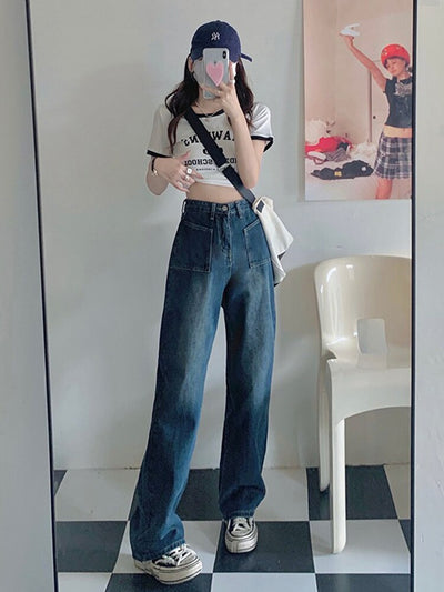 American wide leg jeans women's 2023 spring dress new high waist slim loose mopping spring and autumn straight pants trend 2023