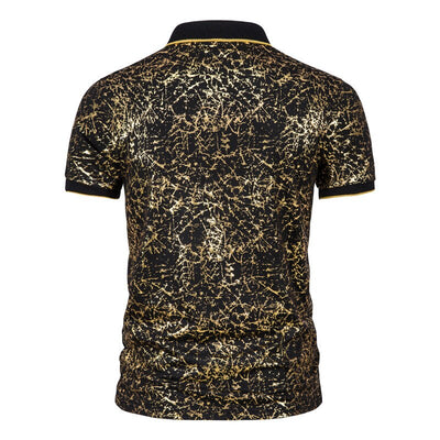 Mattswag Bronzing Crack Printed Polo T Shirts Male Fashion Nightclub Stage Dress Up  Men's Top Regular Fit Casual Daily Clothing