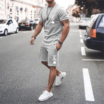 Summer Black and Red 2pk Sportswear Spades Oversize Dress Retro Beach Style 3d Printed T-shirt Men's Set T-shirt Shorts