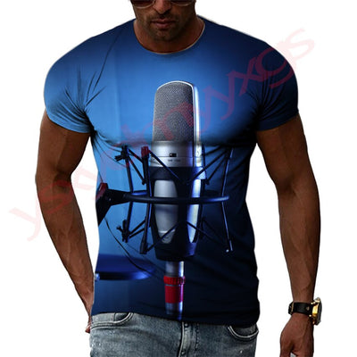 New Summer Leisure Fashion DJ Clothing Music Microphone Pattern Men T-Shirts 3D Print Hip Hop Tees Round Neck Short Sleeve Tops