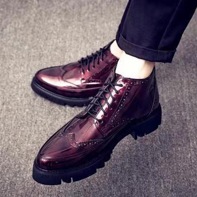 Male Patent Leather Moccasins Shoes High Top Italian Formal Dress Brogue Oxford Wedding Business Shoes Boots 2022