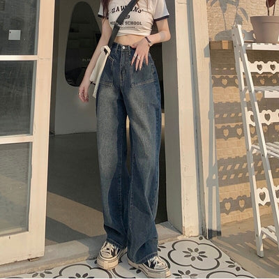 American wide leg jeans women's 2023 spring dress new high waist slim loose mopping spring and autumn straight pants trend 2023