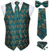 Men Black Paisley Vest Necktie Bowtie Pocket Square Cufflinks Dress Set жилетка мужская Classic 5 PCS Business Waistcoat for Man