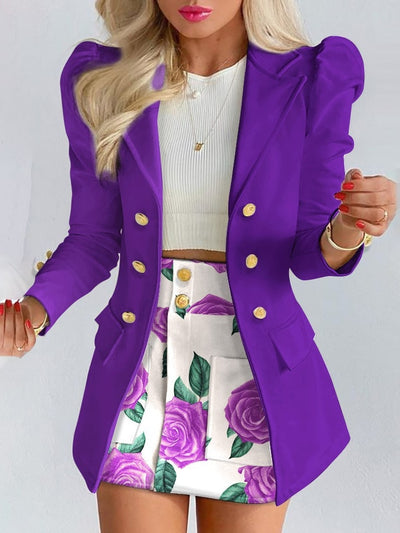 Spring Long Sleeve Solid Color Jacket with Mini Skirt Two-piece Suit Tailleur Femme Blazer and  Set Dress
