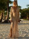 Beach Dress Women Sexy Transparent Crochet Flower Knitted Bikini Cover Up Long Sleeve Beachwear Bathing Suits Robe De Plage
