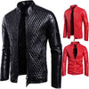 Winter Men's Leather Jacket Motorcycle Leather PU Jacket Korean Fashion Street Dress Men's Red Standing Collar Casual Coat