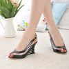 Fashion Peep Toe Pumps Ladies Wedges Transparent High Heels Woman Slingbacks Buckle Shoes Female Solid Footwear Summer