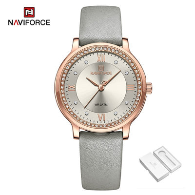 NAVIFORCE Women's Watch Popular Fashion Dress Ladies Waterproof Quartz Leather Strap Wristwatch Girlfriend Gift Relogio Feminino